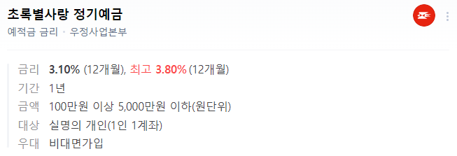 우체국 정기예금, 전액 예금자 보호