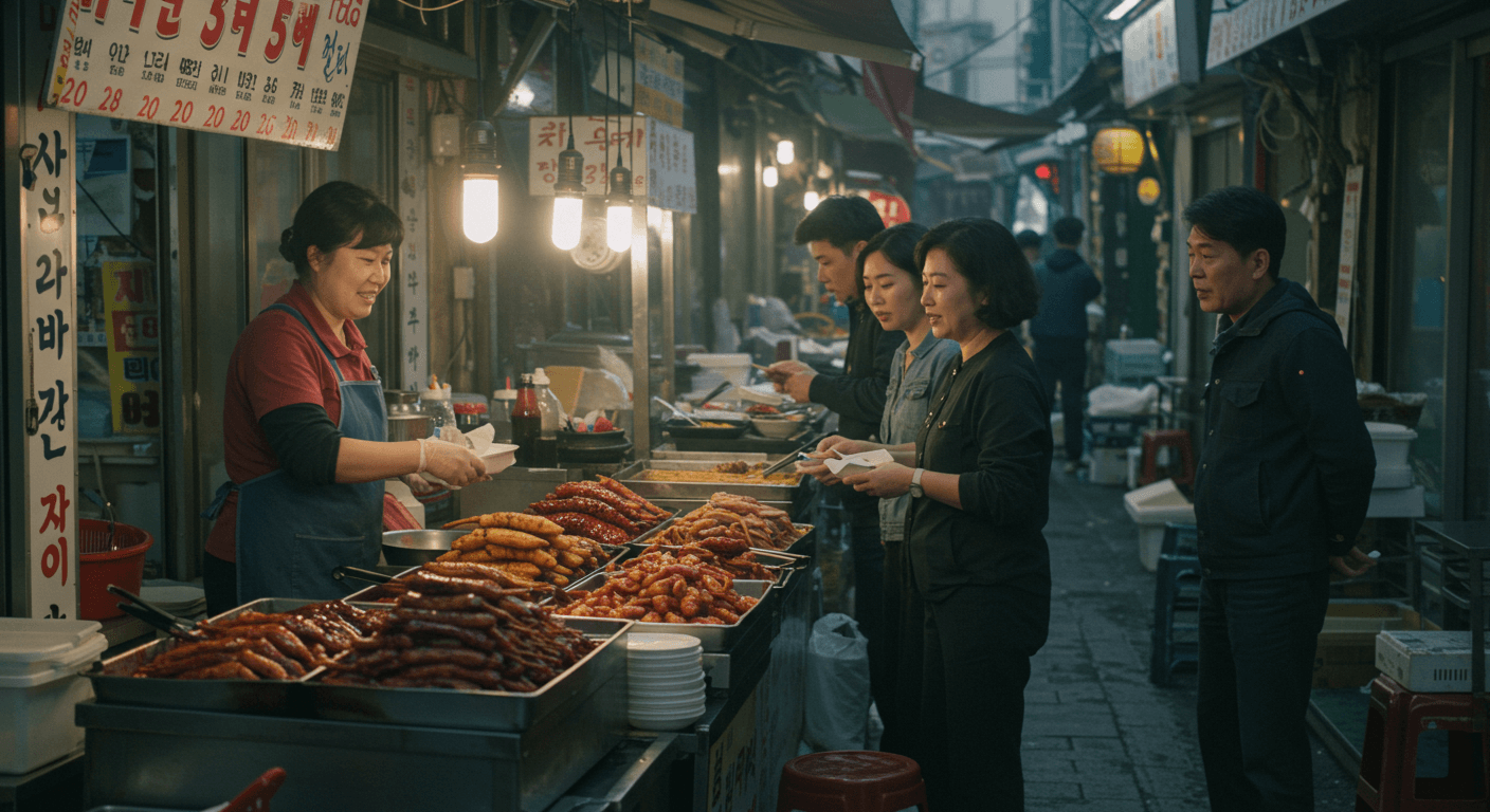 분식집 앞에서 음식을 구매하는 모습