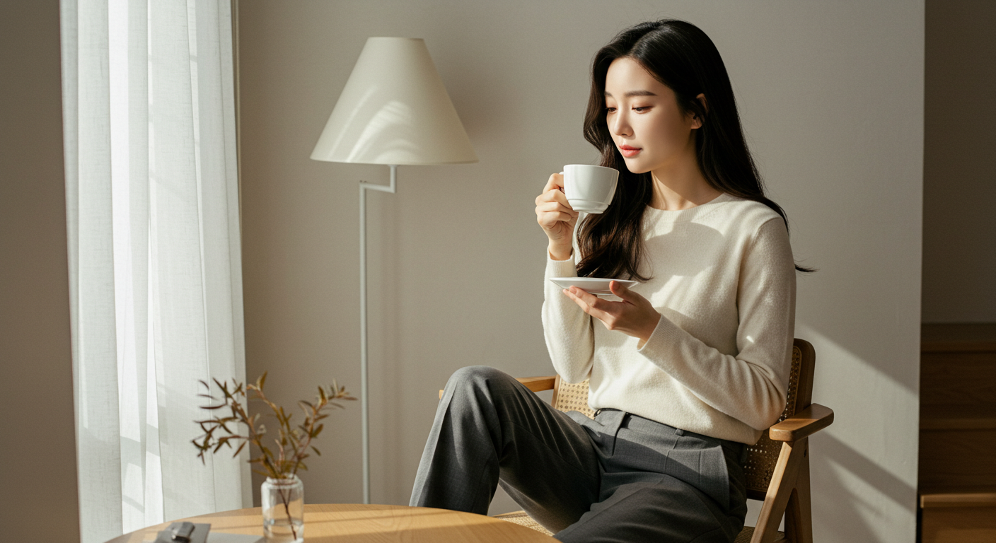 모닝커피를 마시는 여성