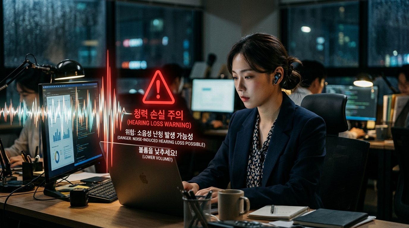 이어폰을 장시간 착용하는 현대인의 청력 건강 위험 시각화