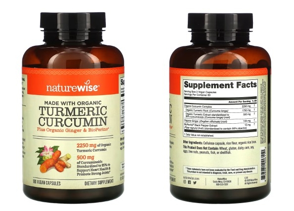 NatureWise, 유기농 강황 커큐민, 베지 캡슐 180정