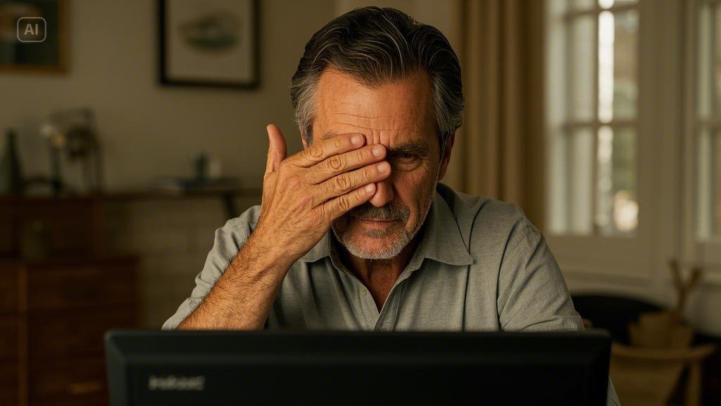 A man feel brightness from the monitor.