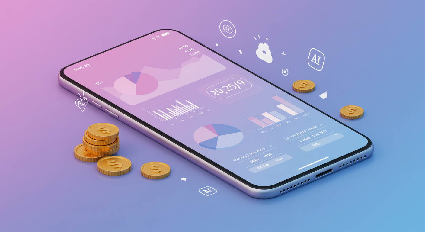 모던한 스마트폰 화면에 깔끔한 가계부 앱