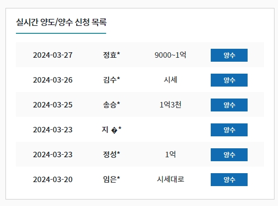 협회 사이트 공지사항 메뉴에서 시세 관련 게시글을 찾는 모습