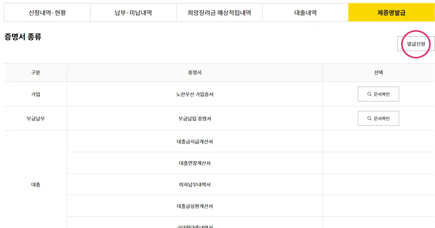 노란우산-홈페이지-제증명발급