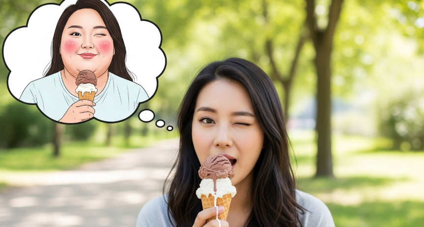 아이스크림 먹는 여자 @이미지FX