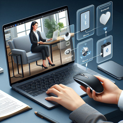 원격 회의를 진행하며 노트북과 마우스를 사용하는 사람들