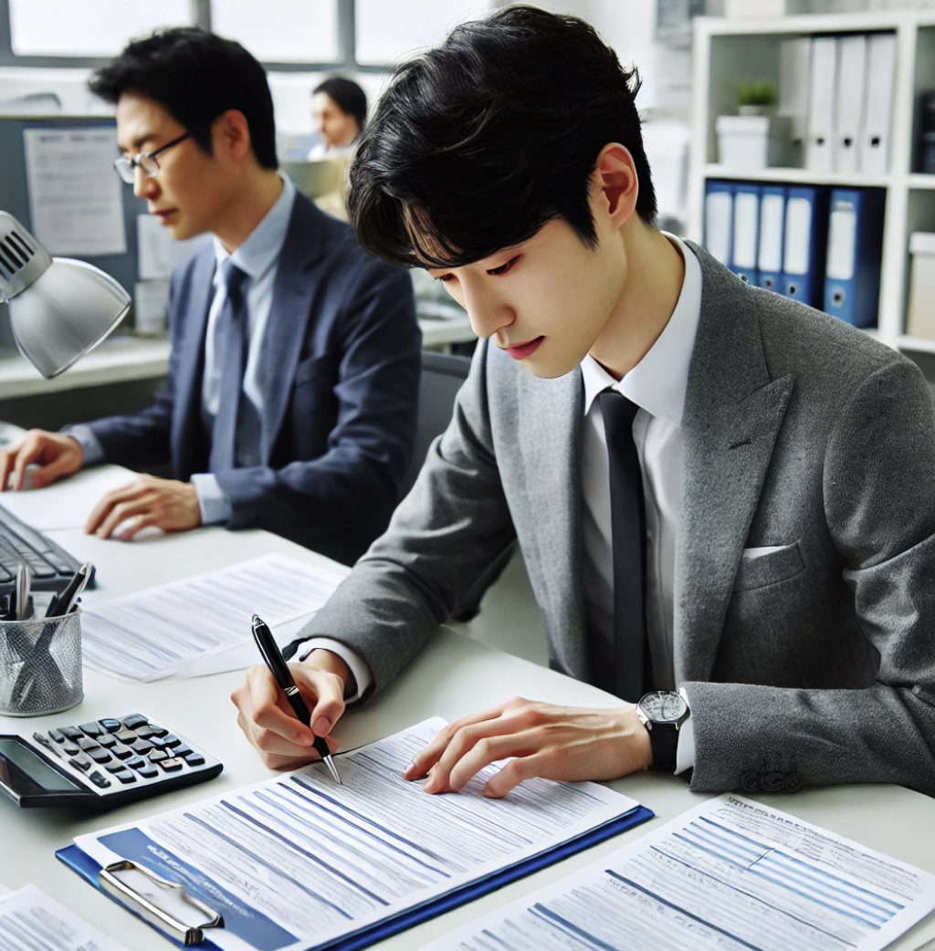 고용보험 가입 서류를 작성하는 근로자