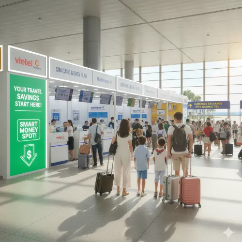 Phu Quoc Airport SIM card booths-PQC currency exchange location-푸꾸옥 공항 유심
