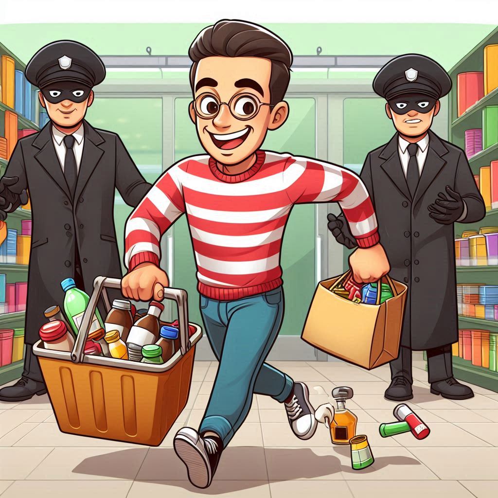 가게에서 물건을 훔치다가 잡히다.