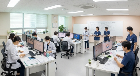 회의가 끝난 뒤 자료 정리하는 모습