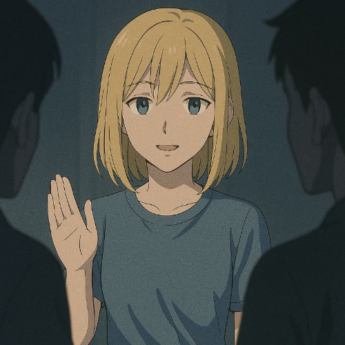 불편한 분위기의 두 사람 사이에서 웃으면서 이야기하는 여자