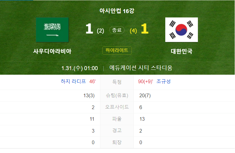 사우디아라비아 VS 대한민국 16강전