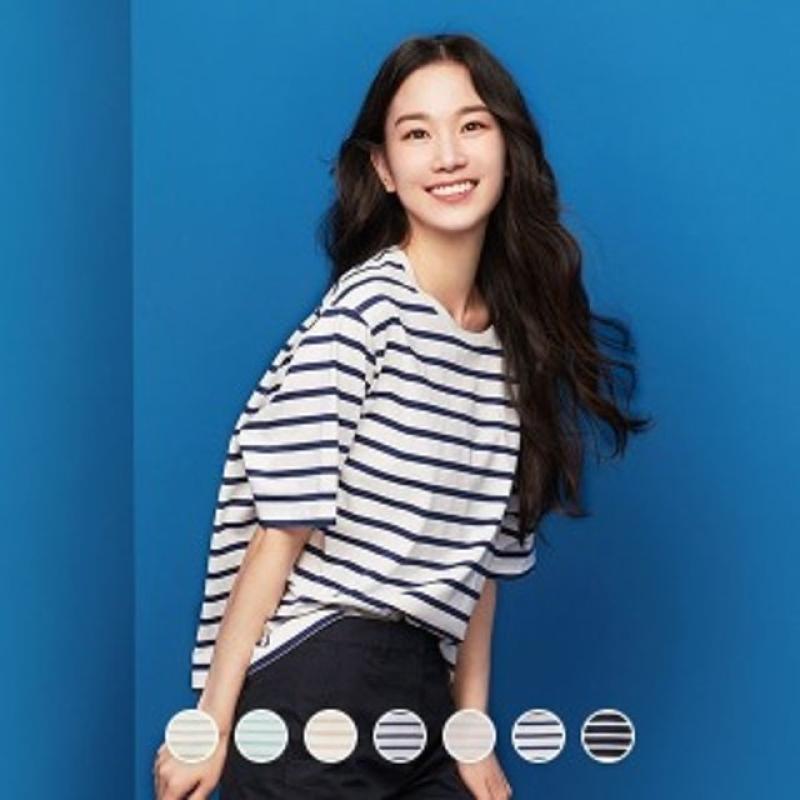 지오다노 여 스트라이프 반팔 티셔츠 322513