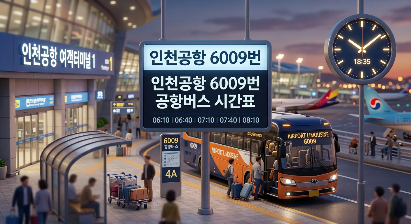 인천공항 6009번 공항버스 시간표와 요금 (신사&middot;논현&middot;가락 방면)