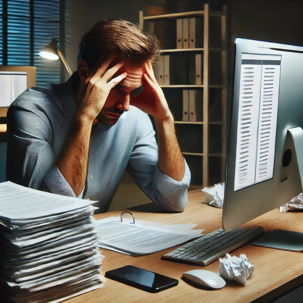과도한 업무로 인해 스트레스를 받는 직장인