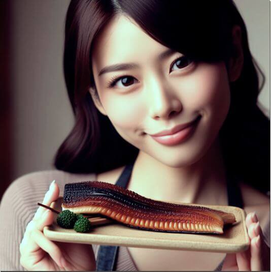 피부 미용에 좋은 바다장어, 바다장어 구이 들고 있는 여성