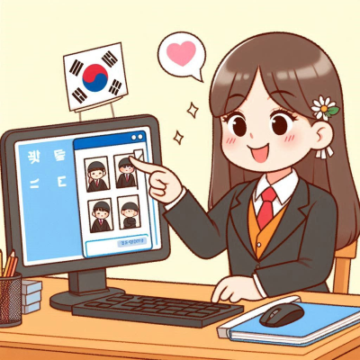 한 여학생이 컴퓨터 화면에서 사진을 확인하는 모습.