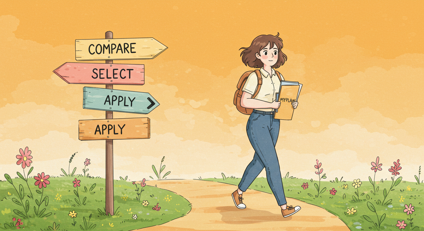 첫 암보험 선택 로드맵을 따르는 여성 일러스트