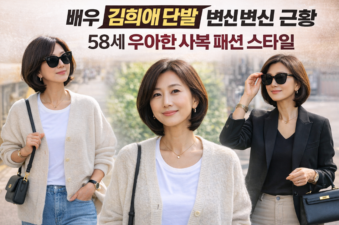 배우 김희애 단발 변신, 58세 우아한 사복 패션의 비결
