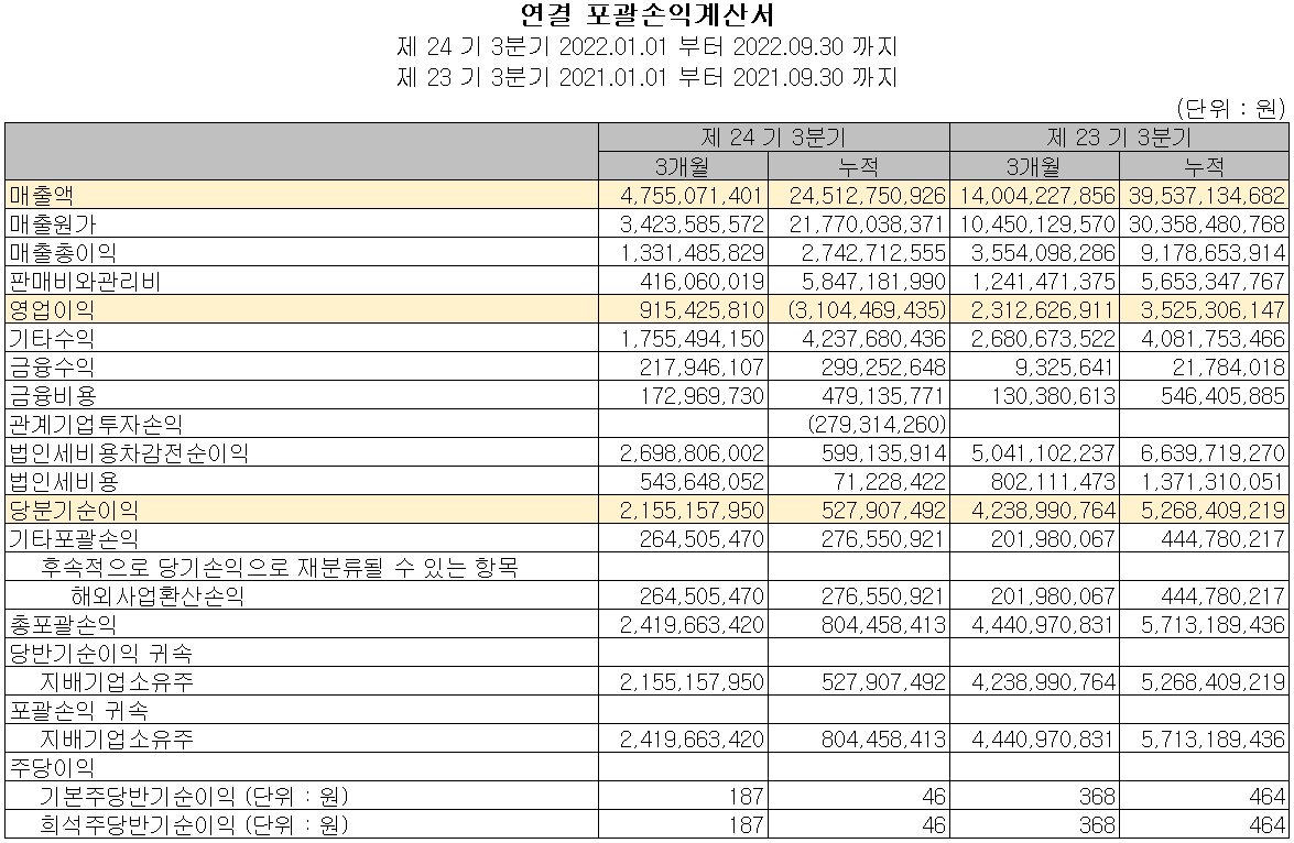 원익피앤이 - 손익계산서