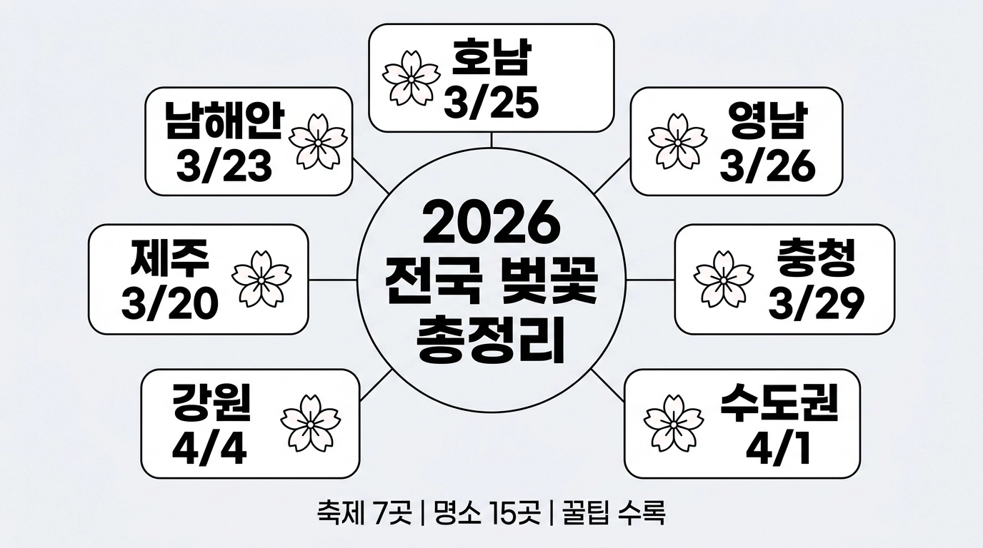 2026 전국 벚꽃 개화시기 지역별 명소 축제 일정 총정리 인포그래픽