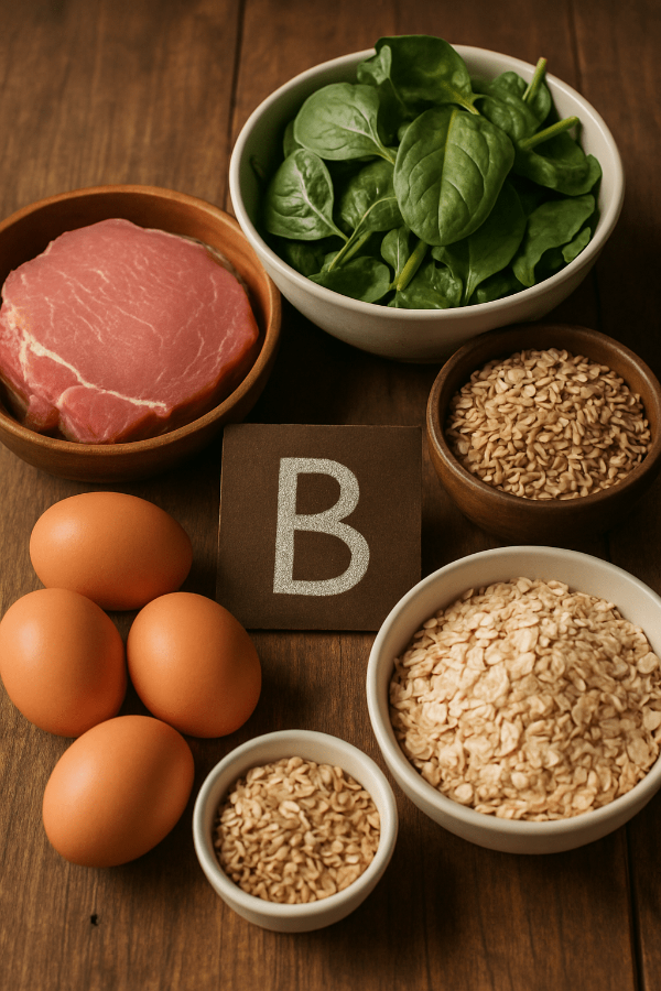 비타민b가 풍부한 돼지고기,계란,시금치,오트밀사진