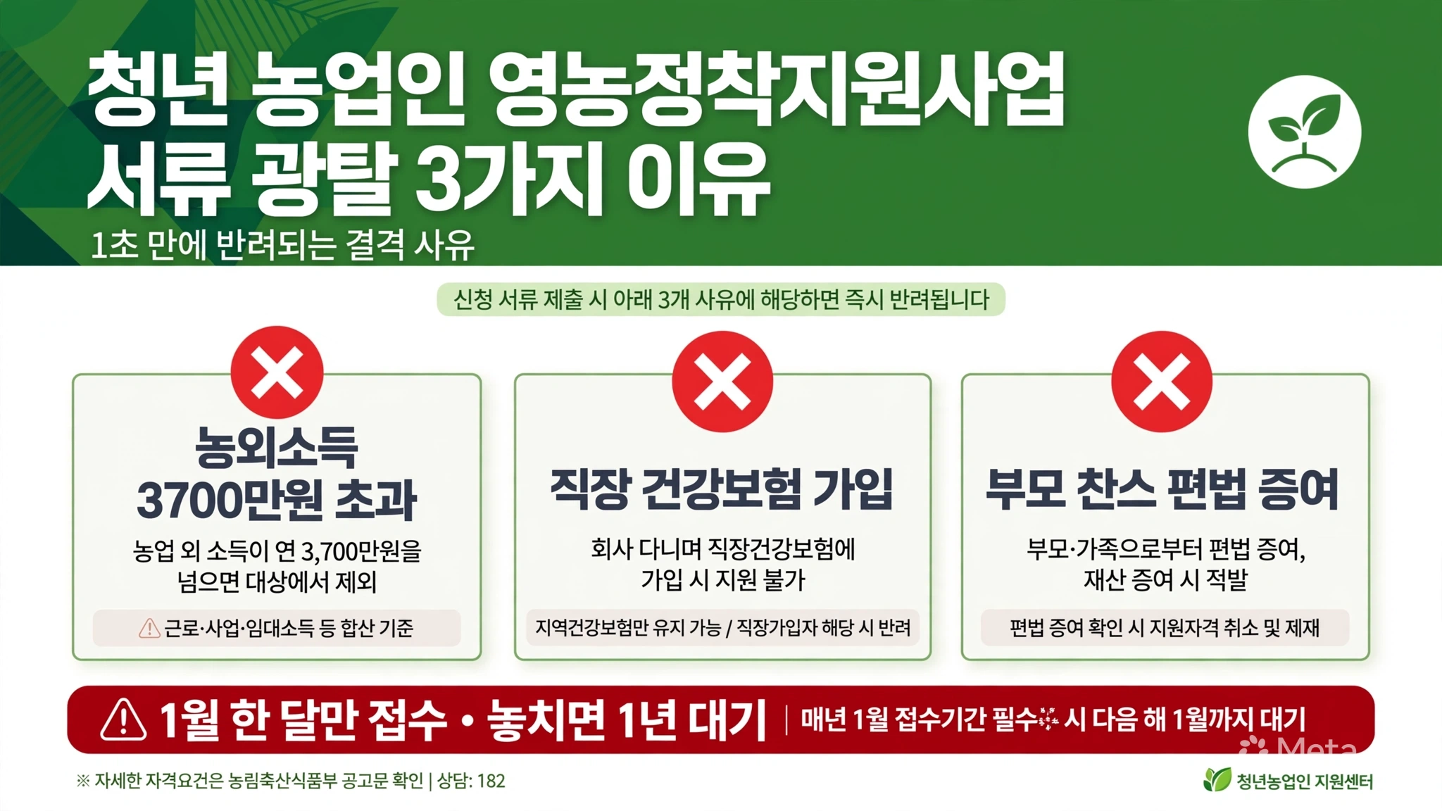 청년 농업인 영농정착지원사업 서류 광탈 3가지 이유 1초 만에 반려 농외소득 3700만원 직장 건강보험 부모 찬스