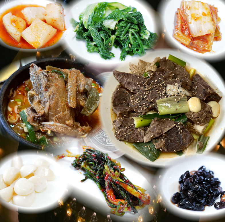 한우국밥과-한우수육,-그리고-함께-나오는-정갈한-반찬들