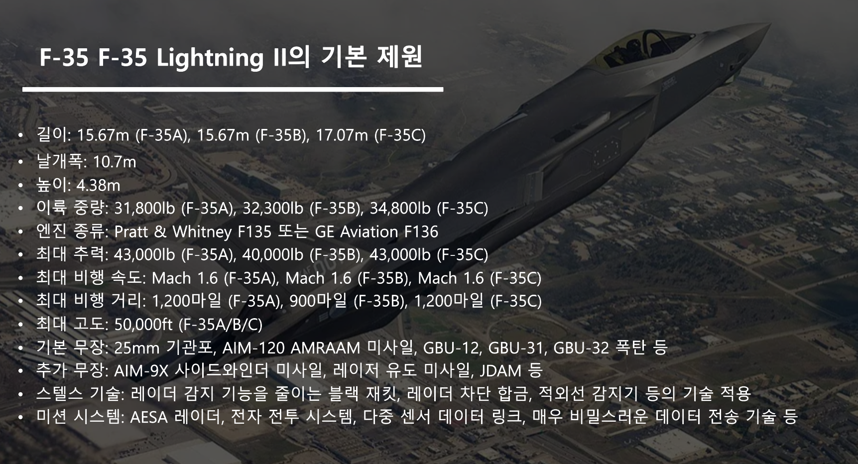 F-35 Lightning II의 제원