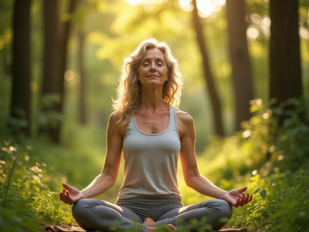 편안한 모습으로 요가를 하고있는 여성의 모습