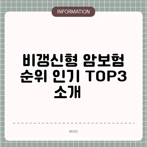 비갱신형 암보험 순위 인기 TOP3 소개 📊