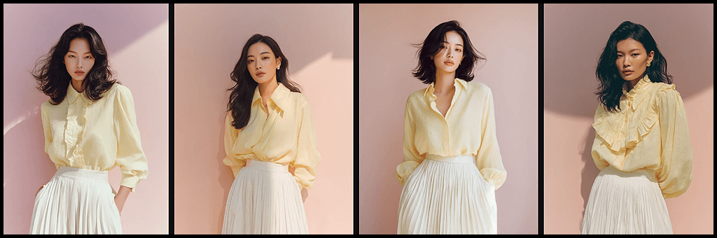 Photorealistic 스타일 젊은 한국 여성 패션 에디토리얼 이미지_Midjourney