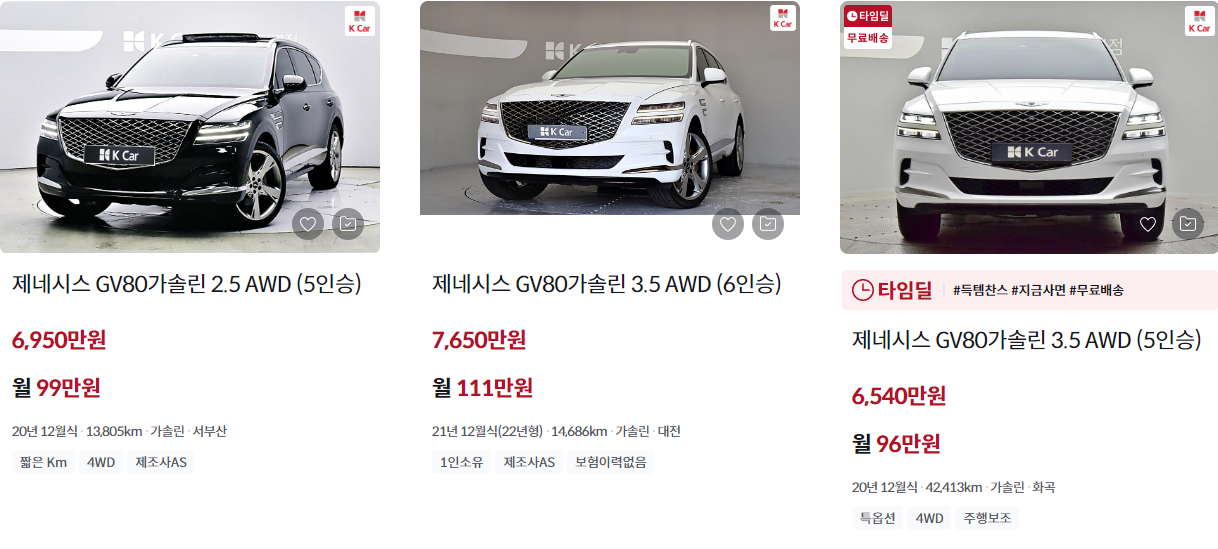 제네시스 GV80, 전기차 제원 중고 가격