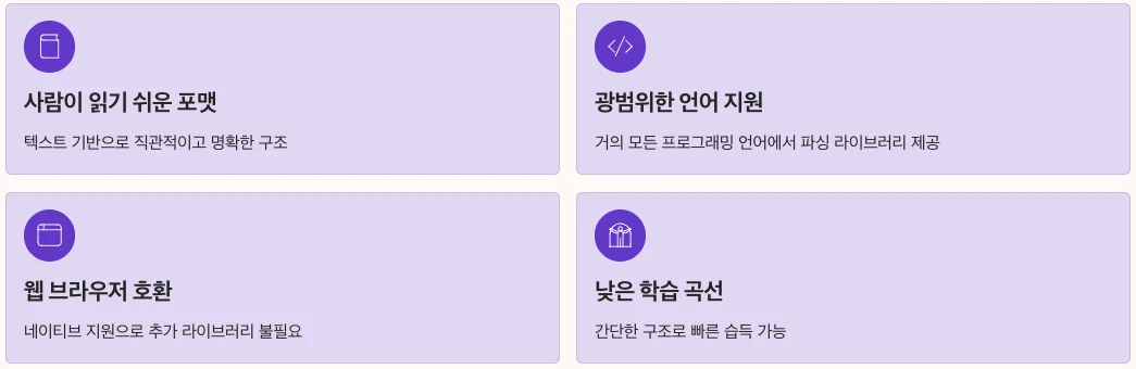 JSON의 주요 장점 내용 정리