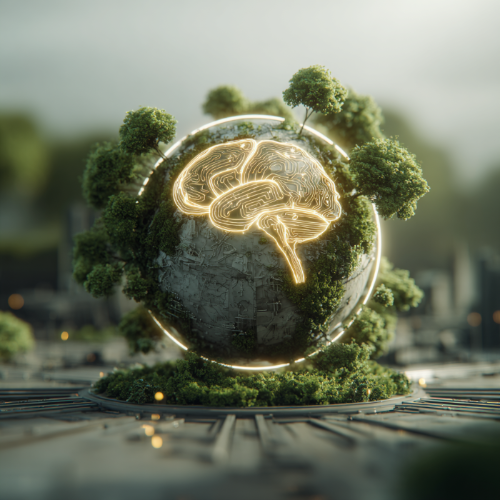 AI, 기후, 디지털이 함께 어우러진 상징적 이미지