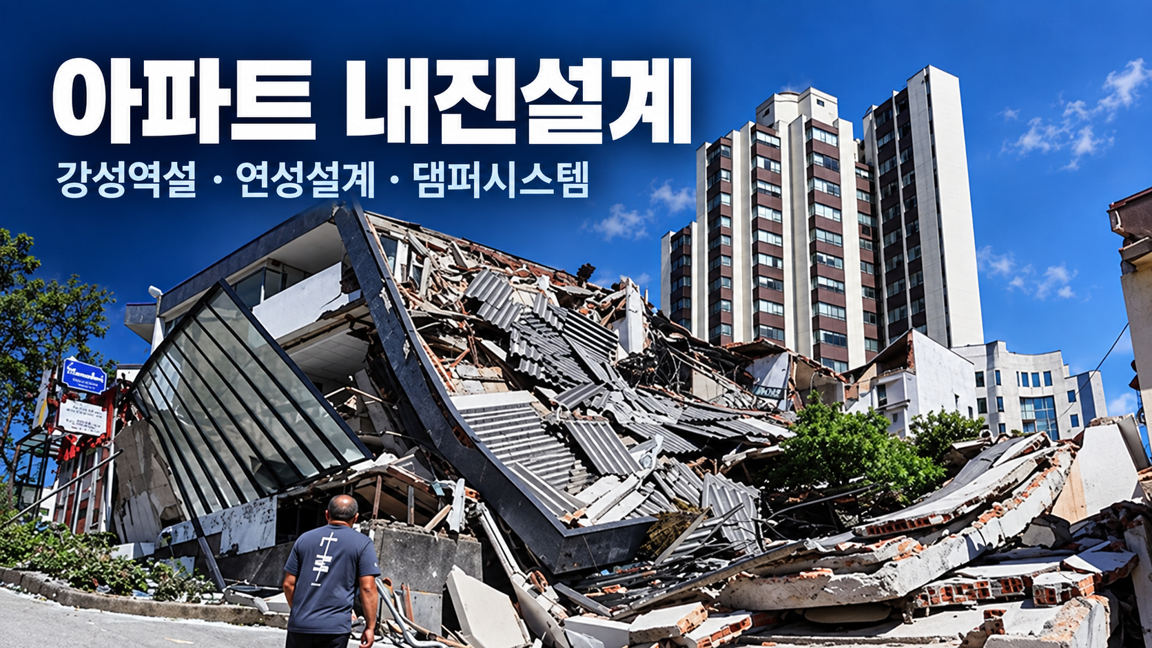 지진으로 무너진 저층 건물과 버틴 고층 아파트 비교