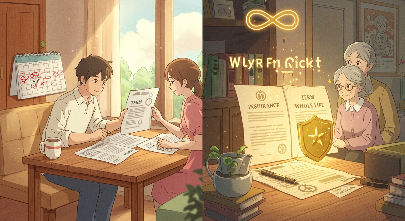 정기보험과 종신형을 상징하는 인물 장면