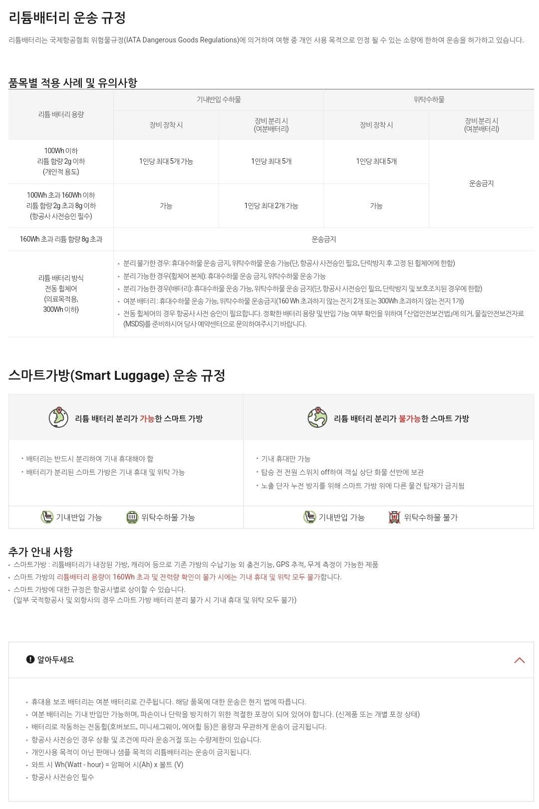 티웨이항공(T'way Air) 운송제한물품(리튬배터리 제품)