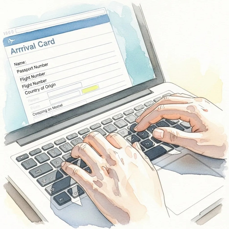 노트북으로 온라인 서식을 작성하는 손