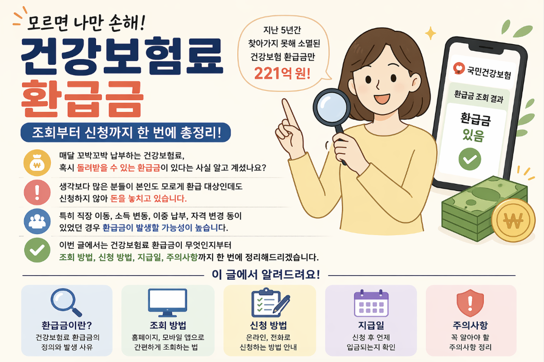 건강보험 환급금 조회 신청 방법 인포그래픽