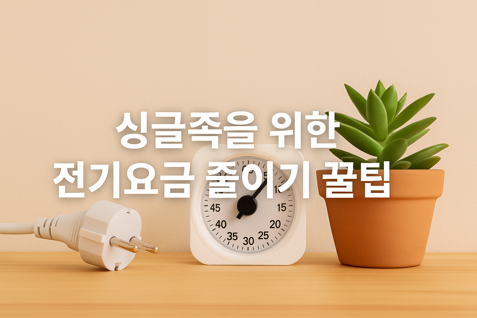 싱글족을 위한 전기요금 절약 팁을 안내하는 디지털 일러스트 이미지 &ndash; 전기 계량기, 창문형 에어컨, 절전 아이콘들이 따뜻한 여름 배경 위에 배치됨&rdquo;