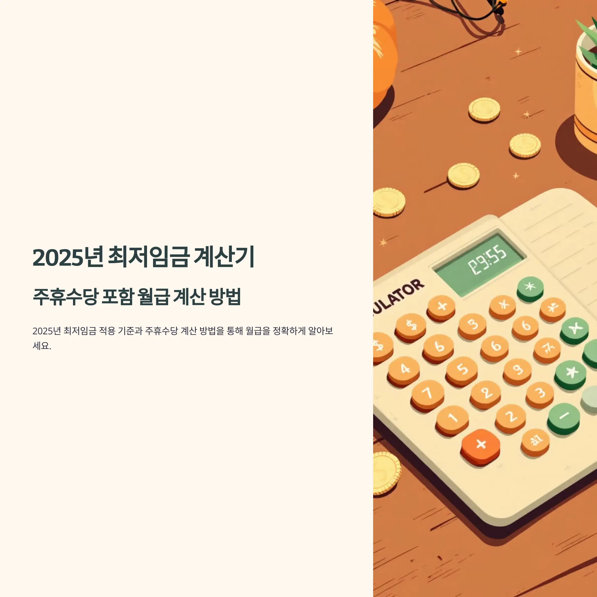 2025년 최저임금 계산기, 주휴수당 포함 월급 계산 방법