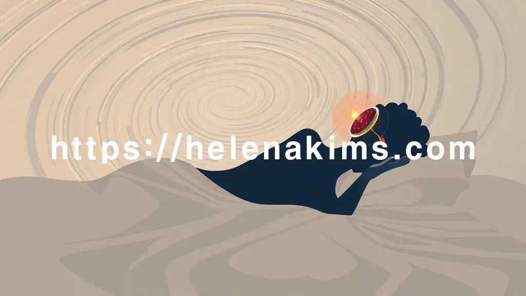 침대에 누워 고개를 돌리는 사람의 실루엣과, 그 주위로 세상이 빙글빙글 도는 듯한 현기증과 혼란스러운 시야를 나타내는 추상적인 그래픽 이미지.