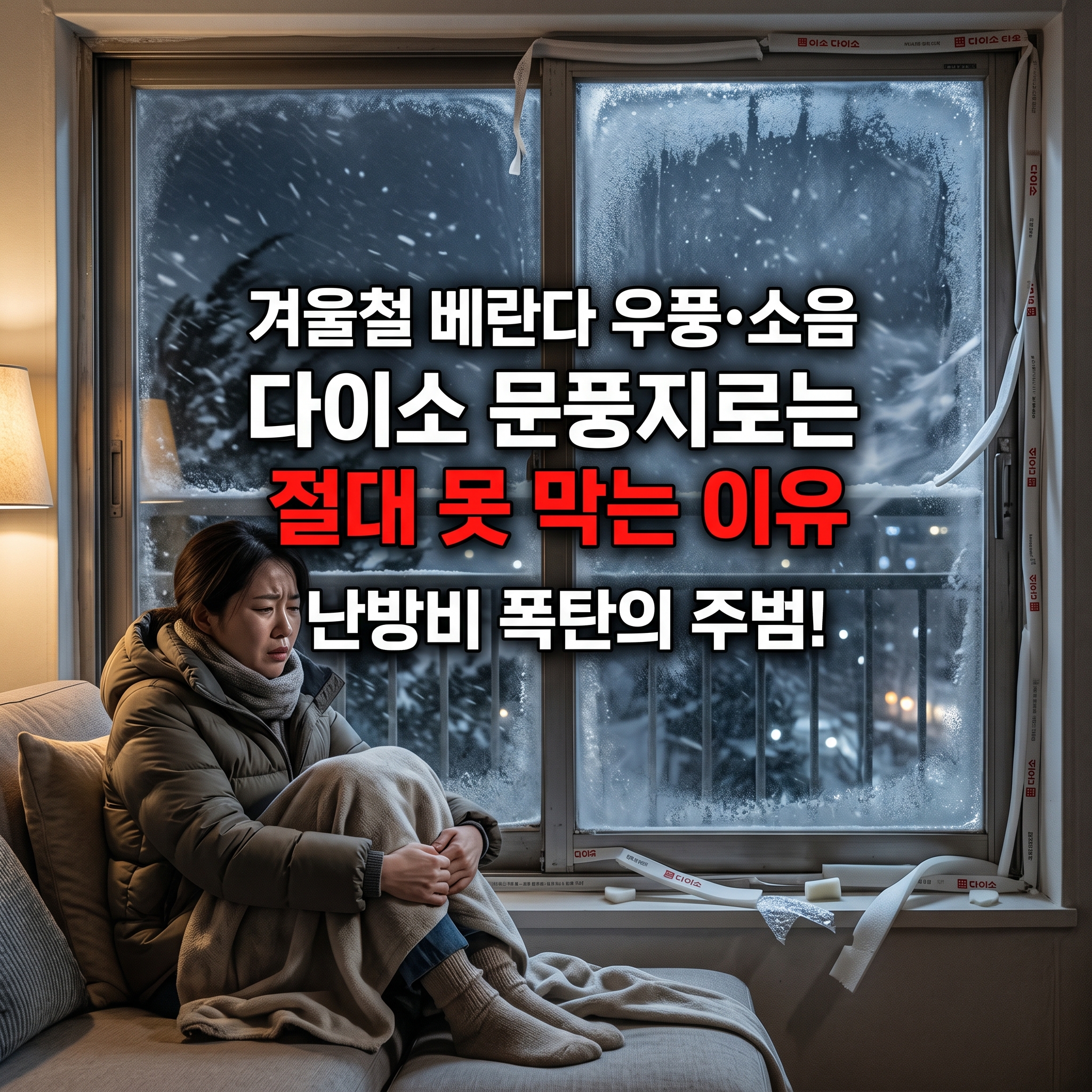 겨울철 난방비 깎아먹는 베란다 우풍과 태풍 소음, 다이소 문풍지로는 절대 못 막는 이유