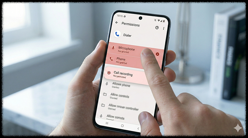 통화 녹음 권한이 허용되지 않아 녹음이 제한된 상태의 스마트폰 모습