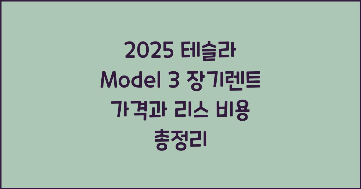 2025 테슬라 Model 3 장기렌트 가격, 리스 비용 총정리