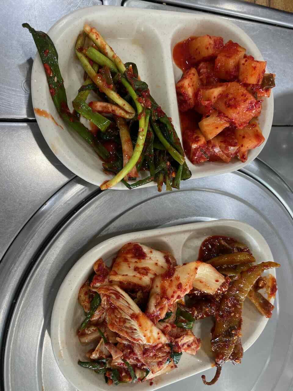 김치, 깍두기, 파김치, 고추장아찌 모습