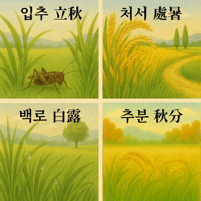 입추 (立秋), 처서 (處暑), 백로 (白露), 추분 (秋分)의 시각적 이미지