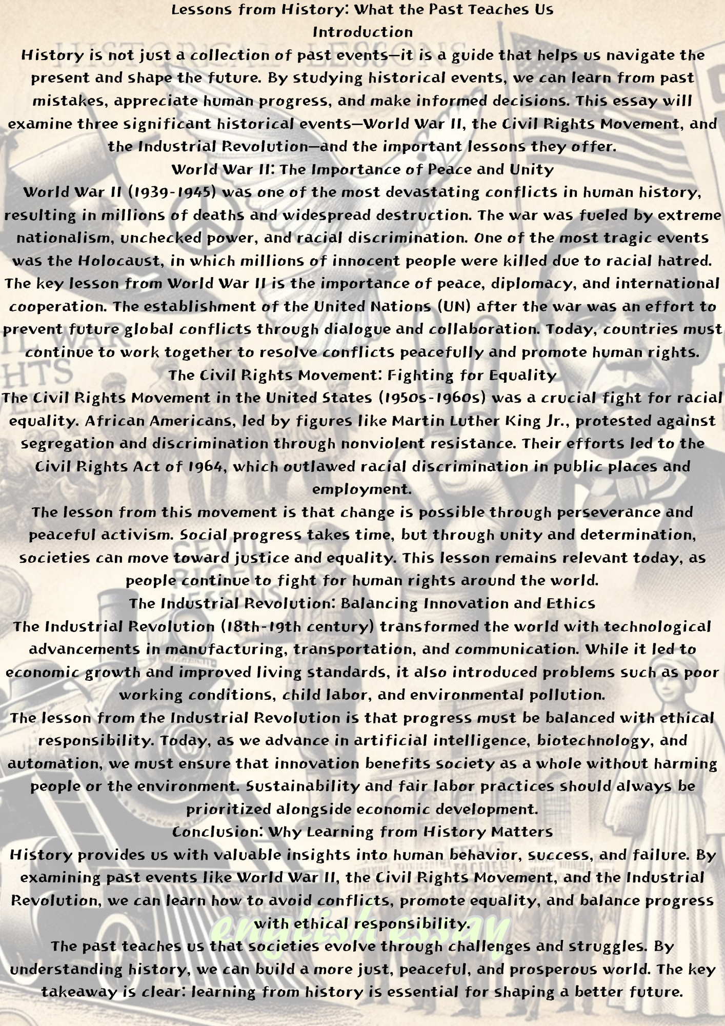 Lessons from History: What the Past Teaches Us 역사에서 배우는 교훈: 과거가 우리에게 가르쳐주는 것